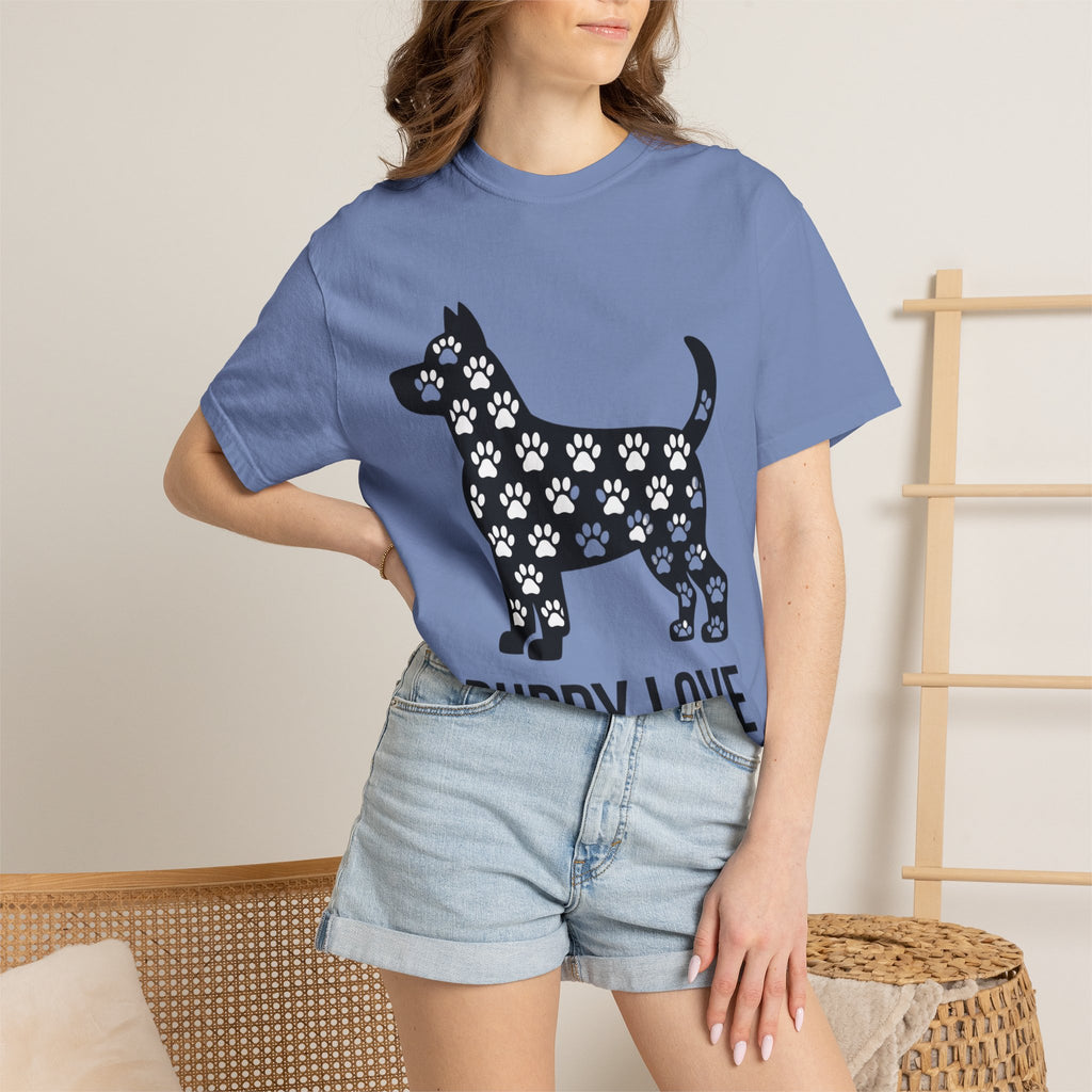 Puppy Love Dog Shirt, Cute Dog Silhouette T-Shirt, Paw Print Pattern Tee, Dog Lover Gift, Minimalist Dog Mom Shirt