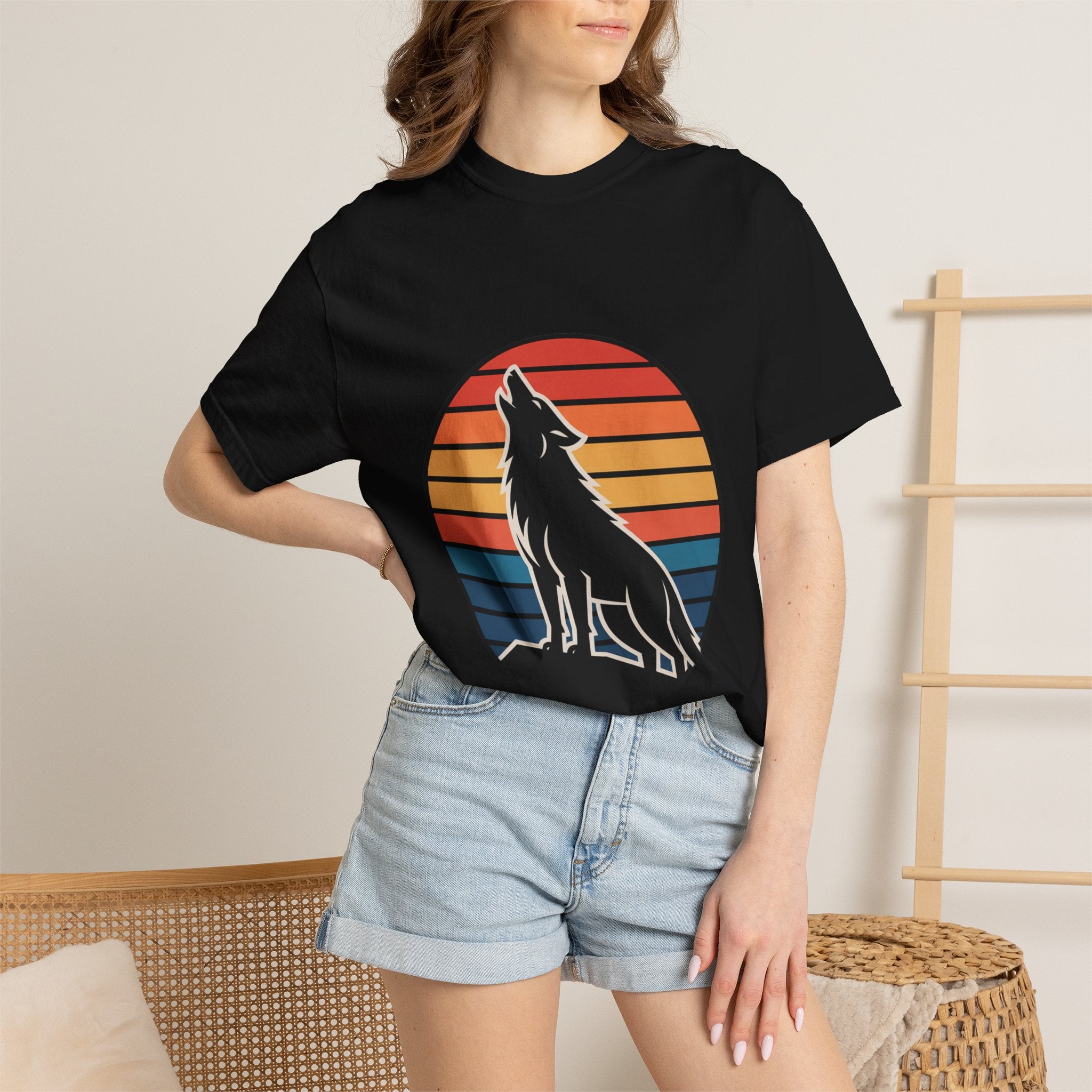 Retro Sunset Wolf Badge T-Shirt
