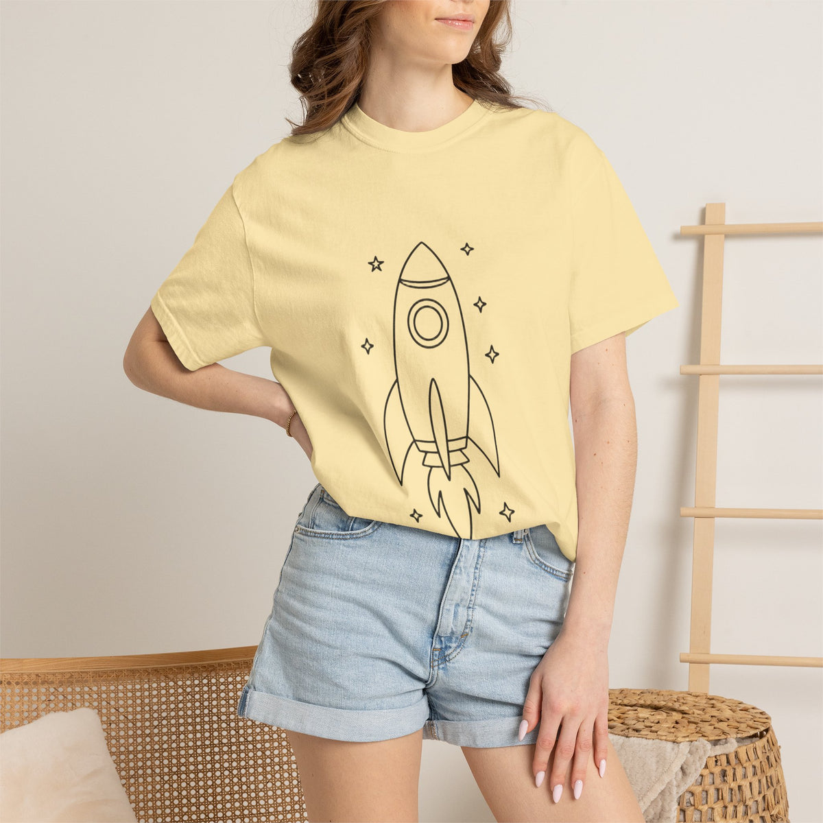 Rocket Ship Line Art Shirt, Minimalist Chase The Stars T-Shirt, Single Line Space Tee, Cute Rocket Tattoo Style Shirt Gift