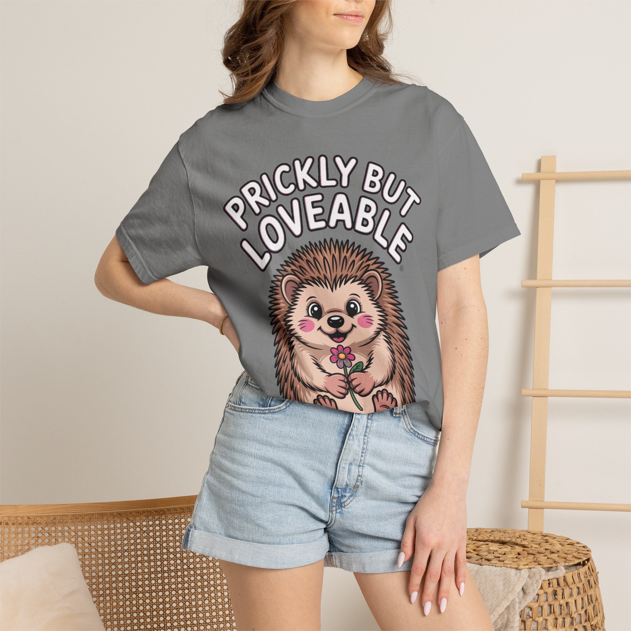 Prickly But Loveable Hedgehog Shirt, Cute Cartoon Hedgehog T-Shirt, Funny Animal Lover Gift, Flower Hedgehog Tee