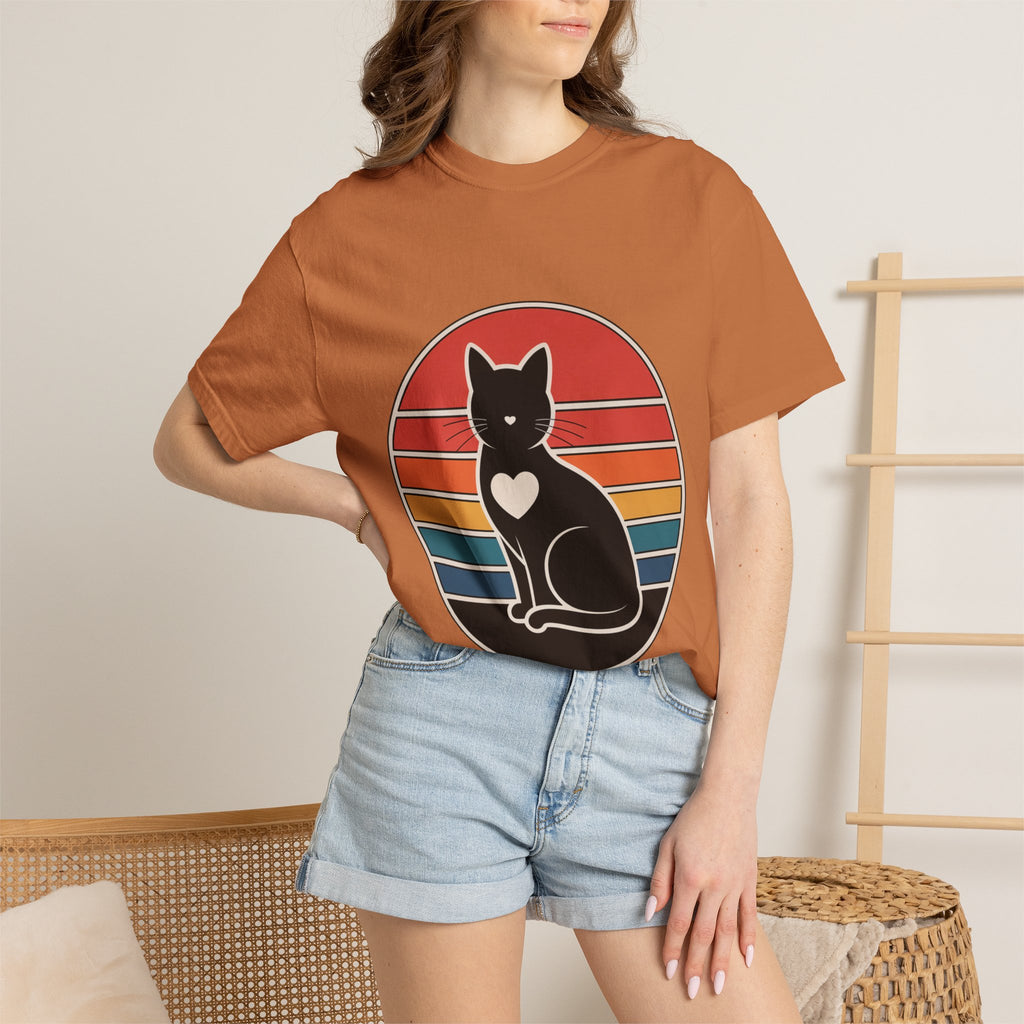 Cat Mom Sunset Badge Shirt, Retro Vintage Cat Lover T-Shirt, Minimalist Circular Badge Tee, Cute Cat Mom Gift