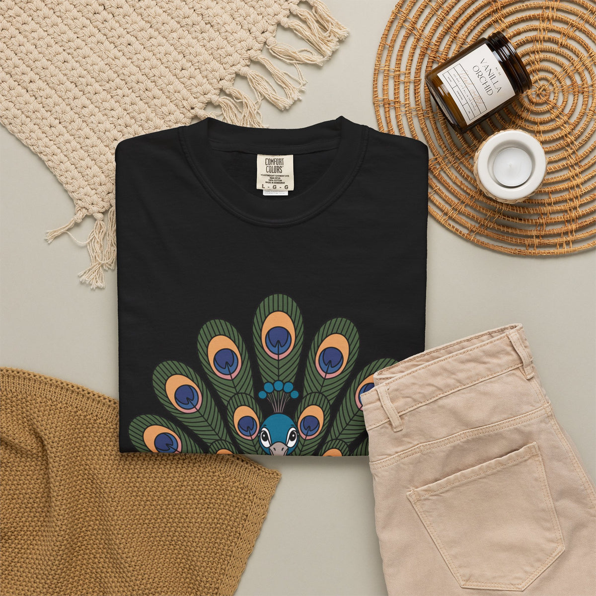 Cute Peacock T-Shirt, Fanned Feathers Bird Lover Gift Tee, Cartoon Peacock Graphic Shirt for Nature Lovers
