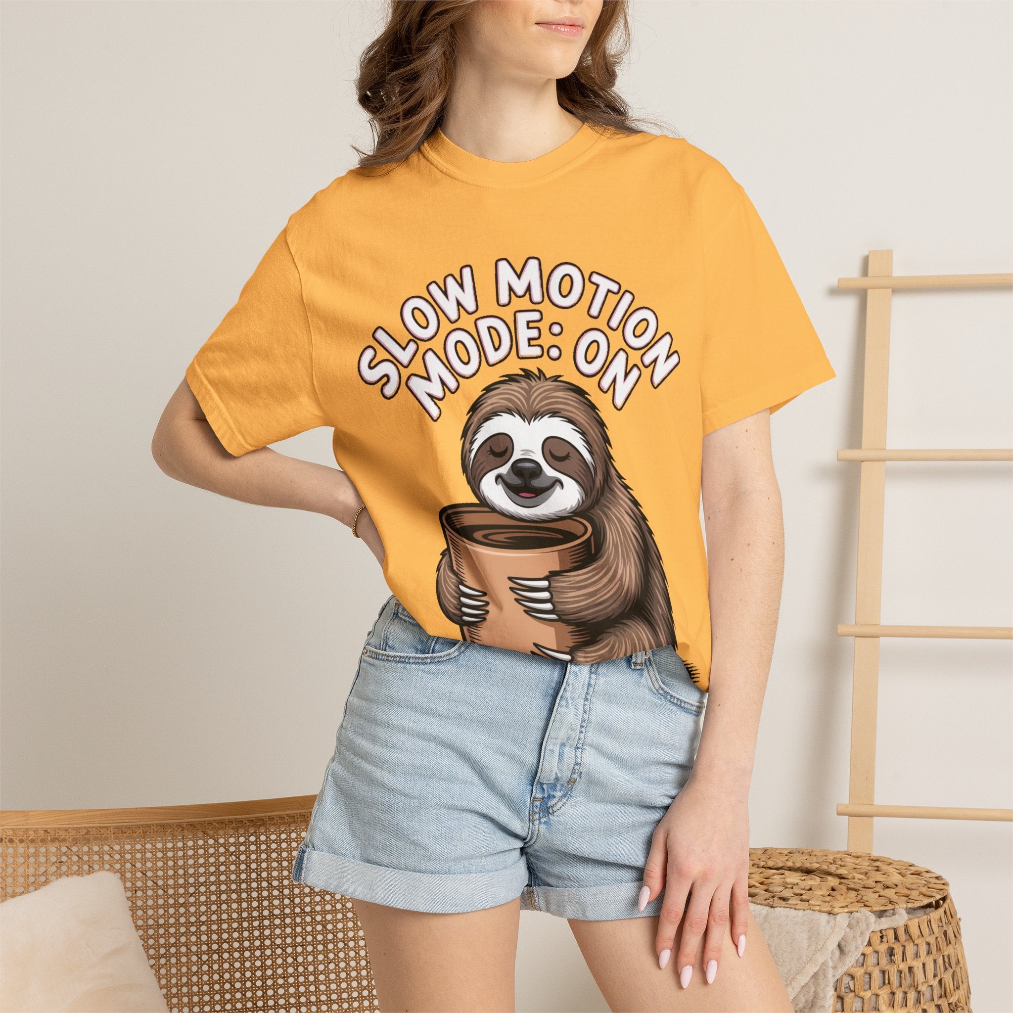 Slow Motion Sloth Shirt, Funny Coffee Lover T-Shirt, Cute Sloth Hugging Coffee Cup Tee, Sleepy Sloth Gift for Coffee Addict