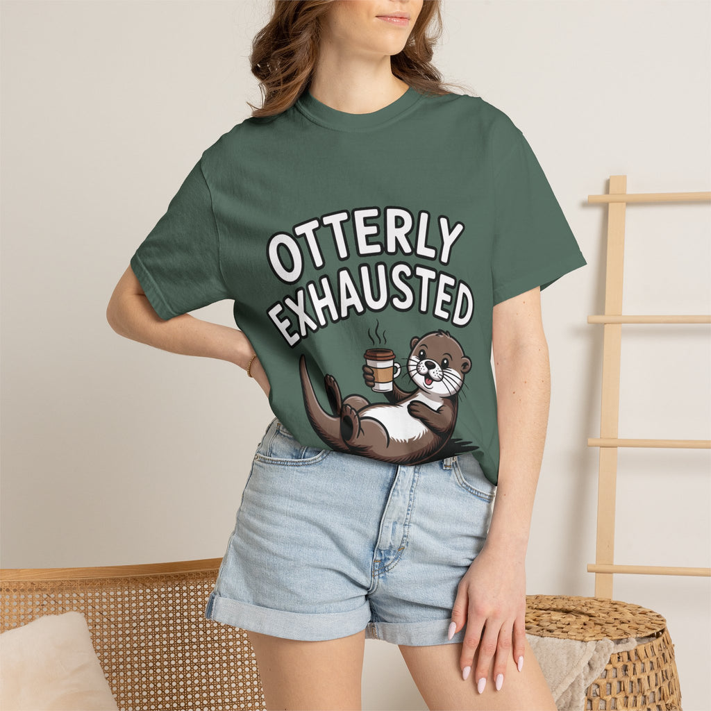 Otterly Exhausted Shirt, Funny Otter Coffee T-Shirt, Cute Otter Lover Gift, Sarcastic Coffee Lover Tee