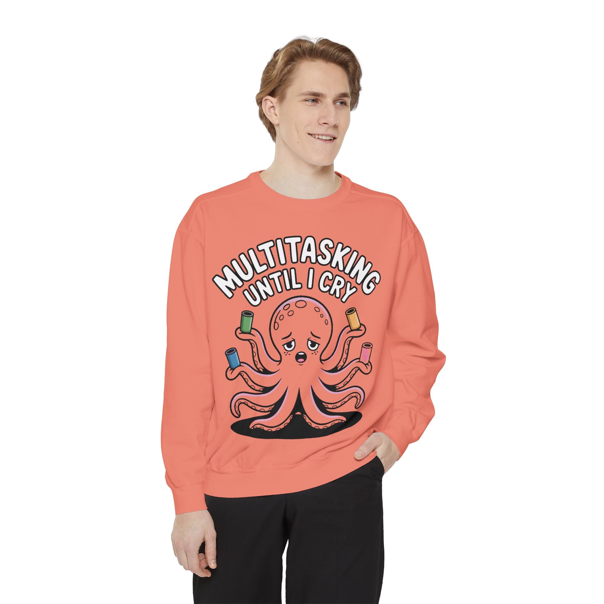Multitasking Octopus Sweatshirt, Funny Stressed Octopus Crewneck, Embroidery-Patch Style Sweatshirt, Busy Mom Gift, Work Humor Pullover