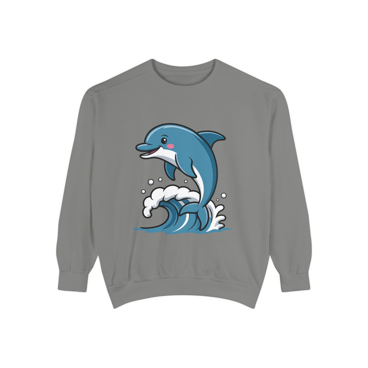 Cute Dolphin Sweatshirt, Embroidered Wave Crewneck, Ocean Lover Gift, Garment Dyed Beach Sweatshirt for Women Men