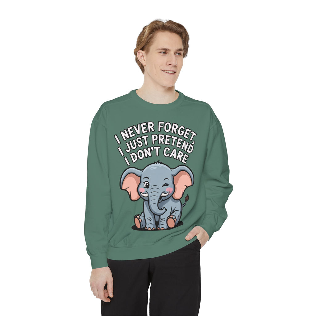 Funny Elephant Sweatshirt, I Never Forget Crewneck, Sarcastic Elephant Pullover, Funny Animal Lover Gift, Embroidered Patch Style
