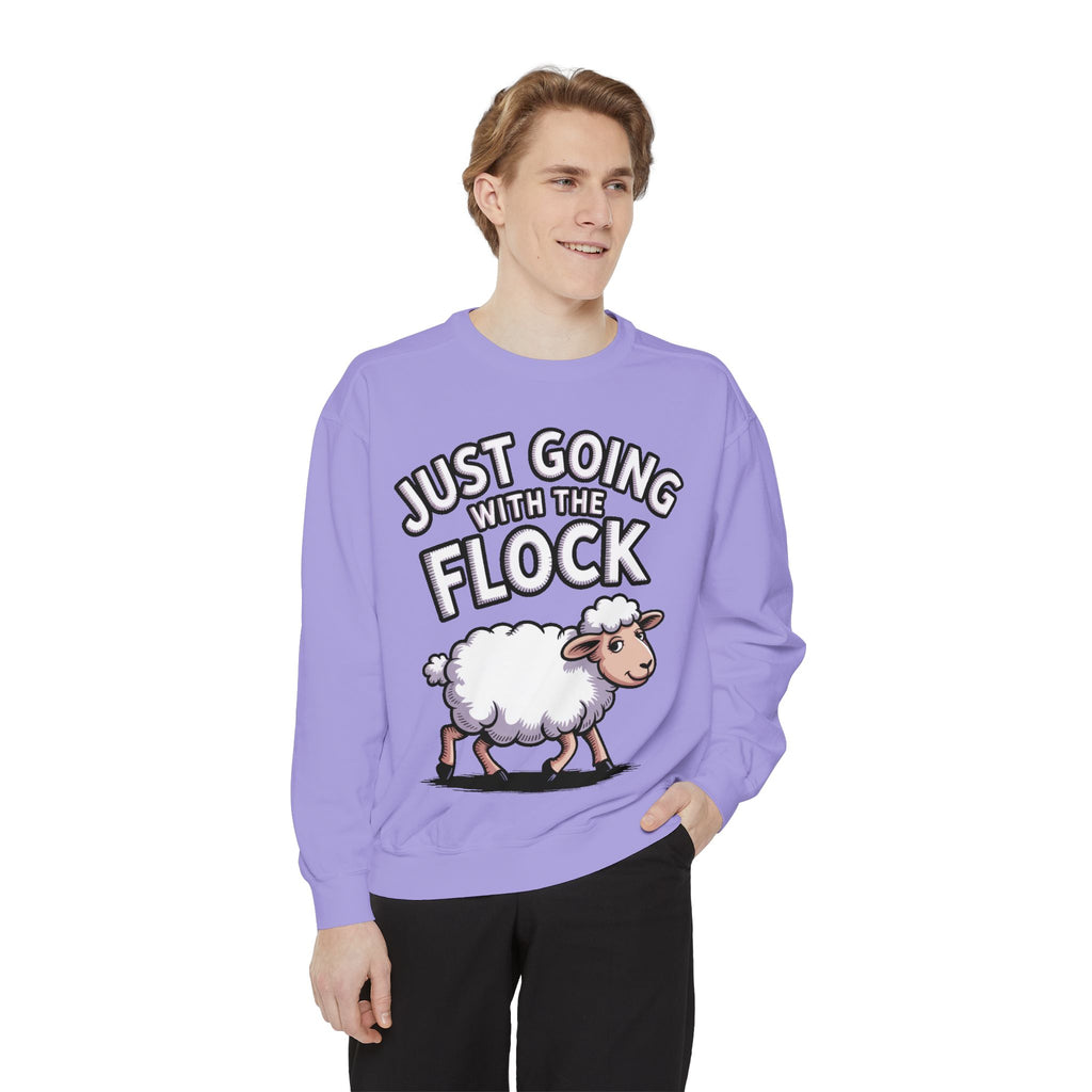 Funny Sheep Sweatshirt, Going With The Flock Crewneck, Cute Cartoon Sheep Embroidered Sweatshirt, Sarcastic Gift for Introvert