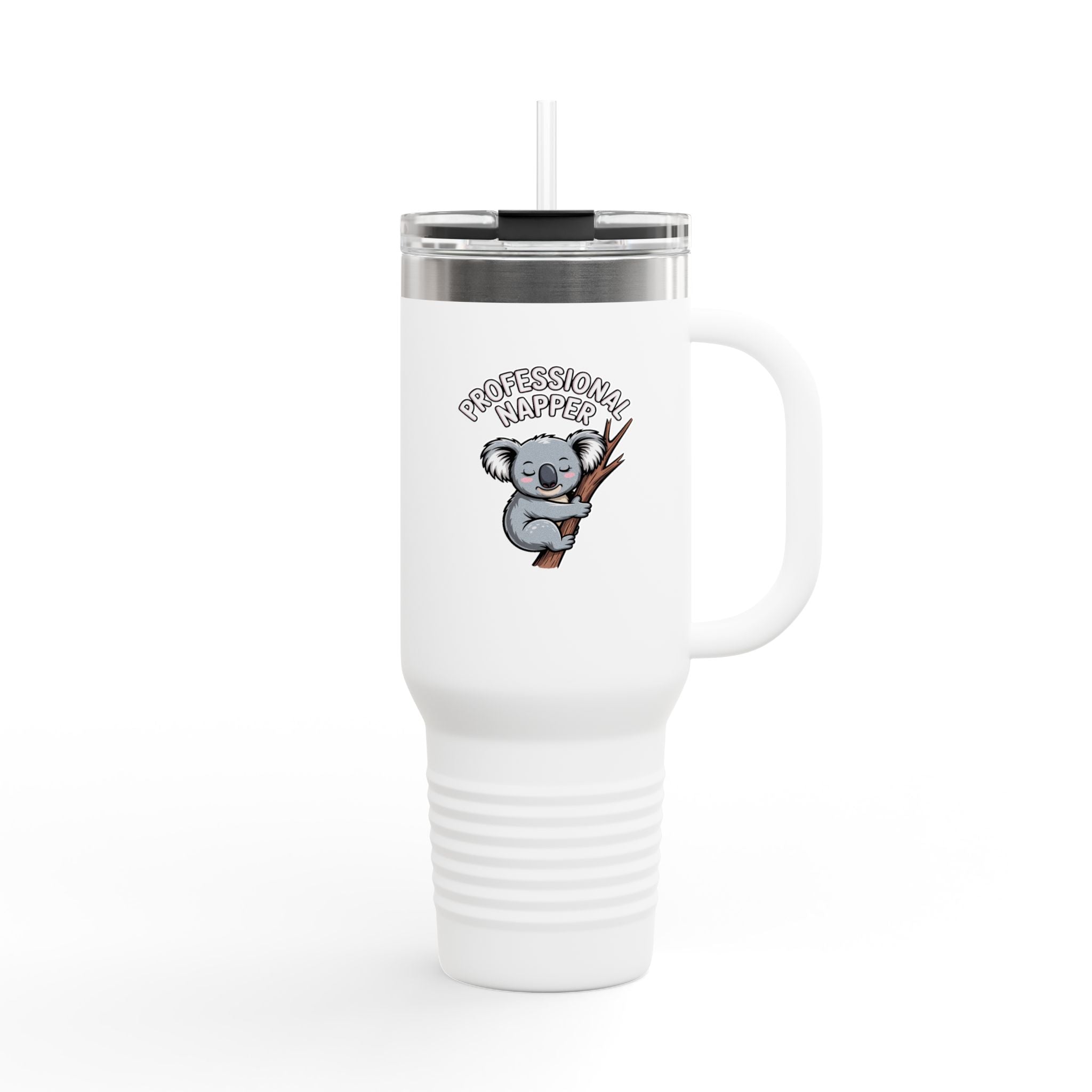 Professional Napper Koala 40oz Tumbler, Funny Koala Travel Mug, Cute Sleepy Koala Gift, Nap Lover Insulated Cup With Handle