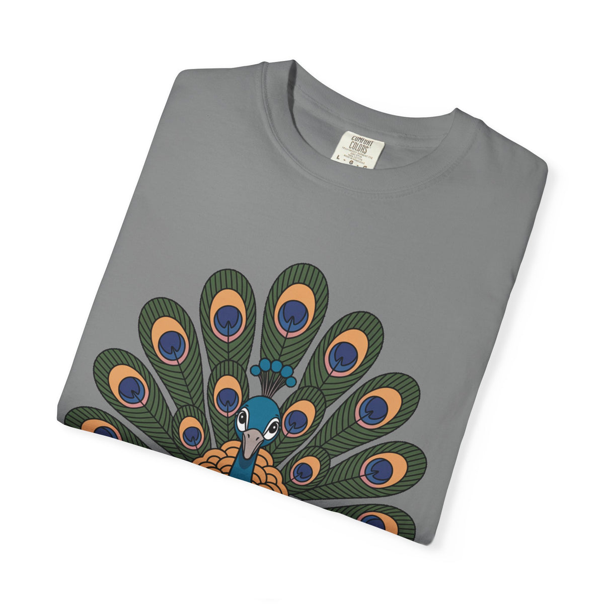 Cute Peacock T-Shirt, Fanned Feathers Bird Lover Gift Tee, Cartoon Peacock Graphic Shirt for Nature Lovers