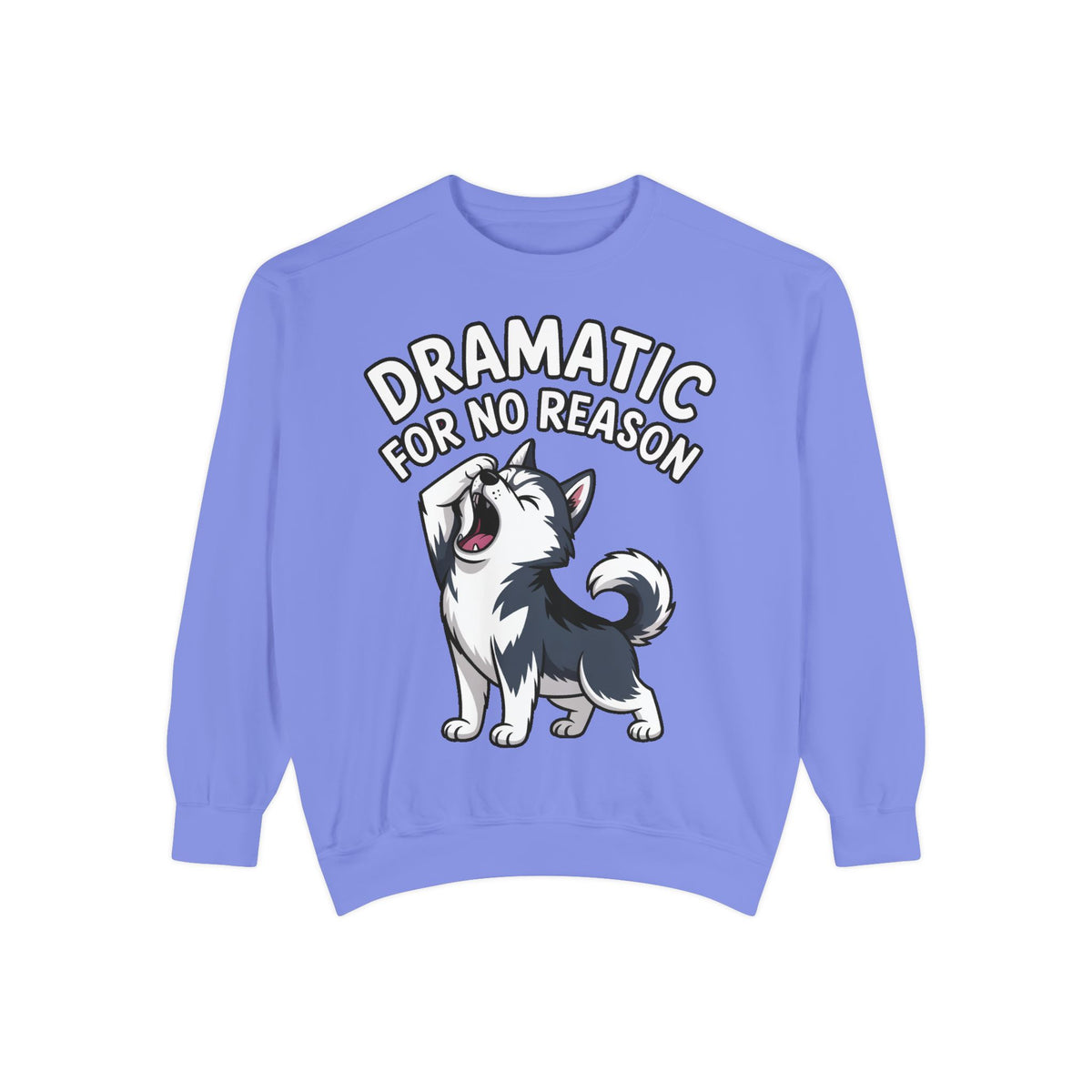 Dramatic Husky Sweatshirt, Funny Dog Lover Crewneck, Cute Cartoon Husky Embroidered Patch Style Sweatshirt, Gift for Husky Mom