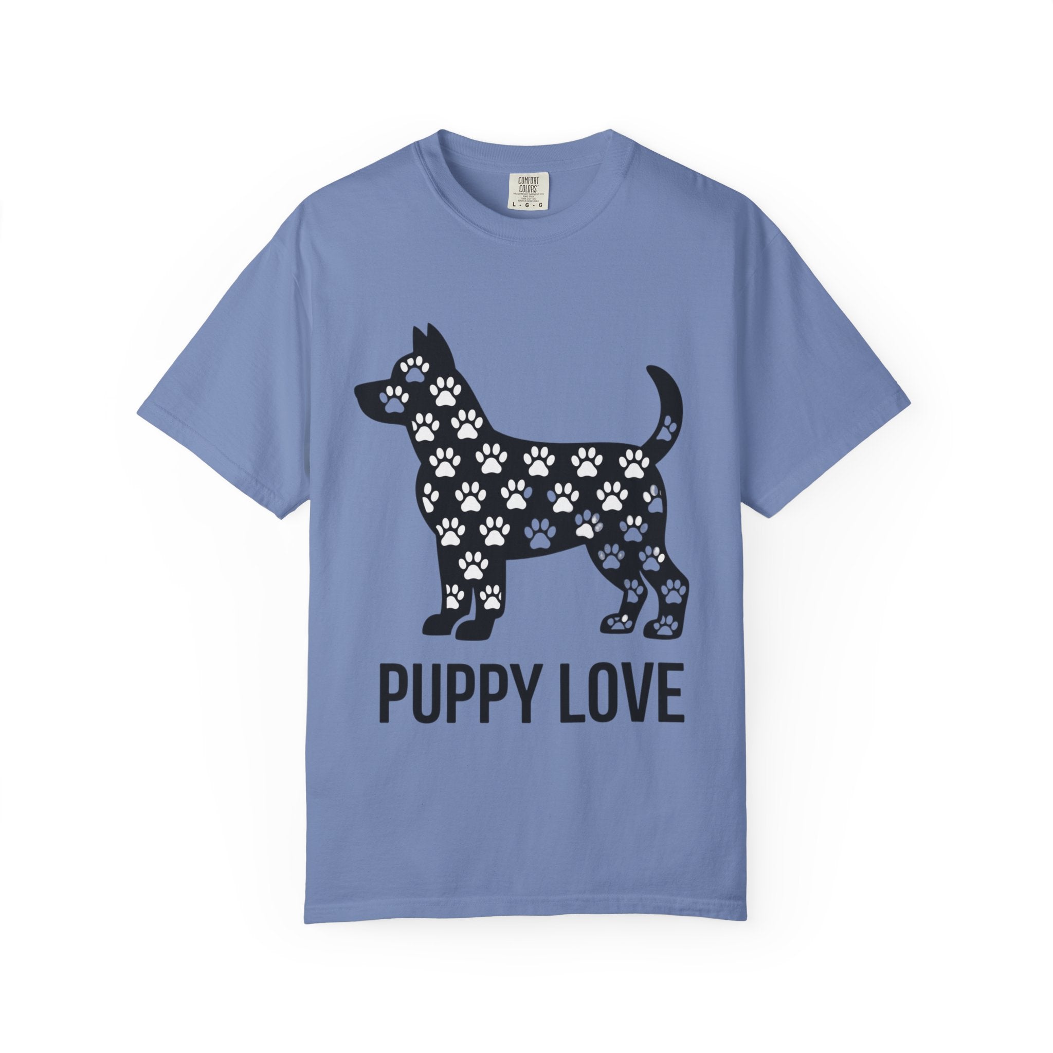 Puppy Love Dog Shirt, Cute Dog Silhouette T-Shirt, Paw Print Pattern Tee, Dog Lover Gift, Minimalist Dog Mom Shirt