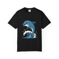Cute Dolphin T-Shirt, Jumping Wave Dolphin Shirt, Ocean Lover Gift, Garment Dyed Unisex Tee, Beach Vacation Shirt
