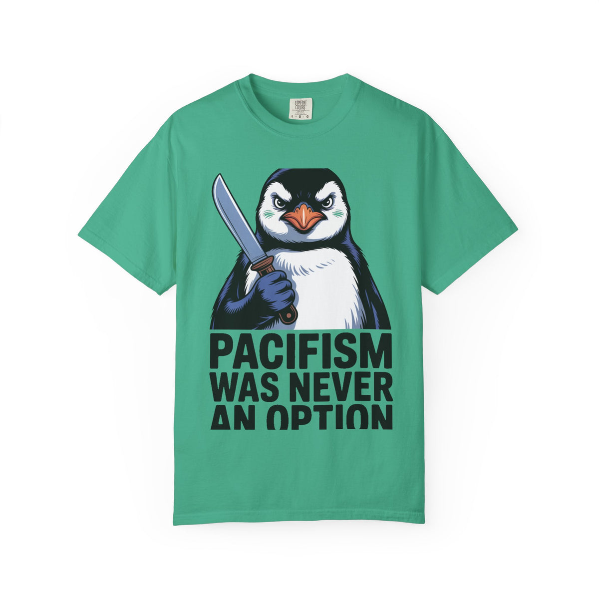 Funny Penguin Shirt, Pacifism Was Never An Option Tee, Dramatic Penguin With Knife T-Shirt, Sarcastic Meme Gift Shirt