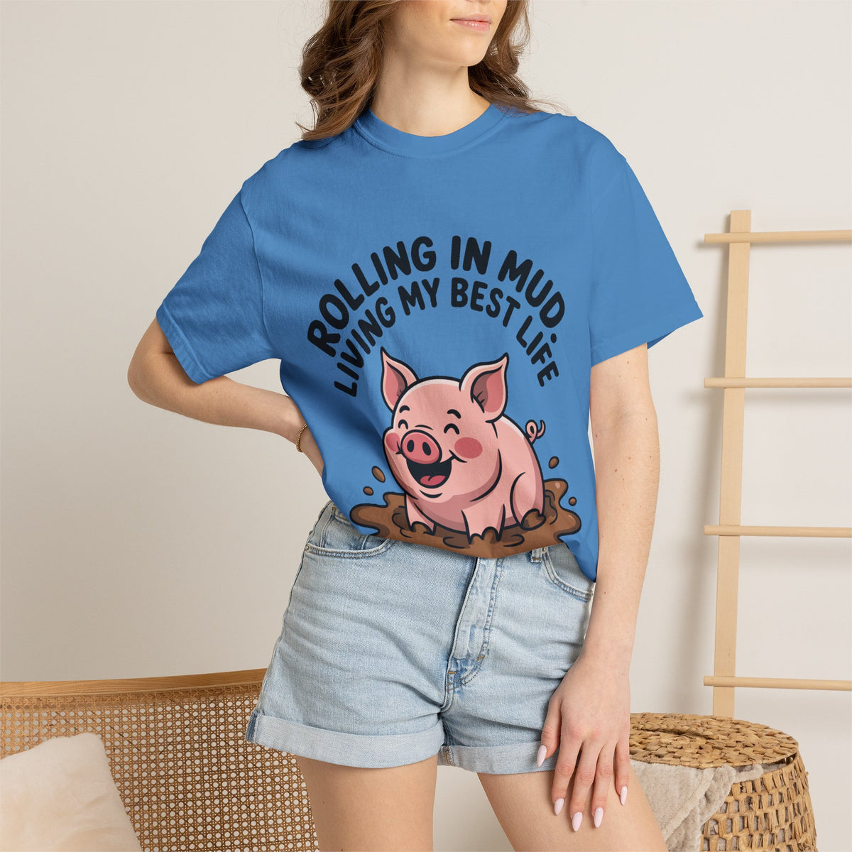 Living My Best Life Pig Shirt, Funny Pig Lover T-Shirt, Rolling In Mud Farm Animal Tee, Cute Pig Graphic Gift