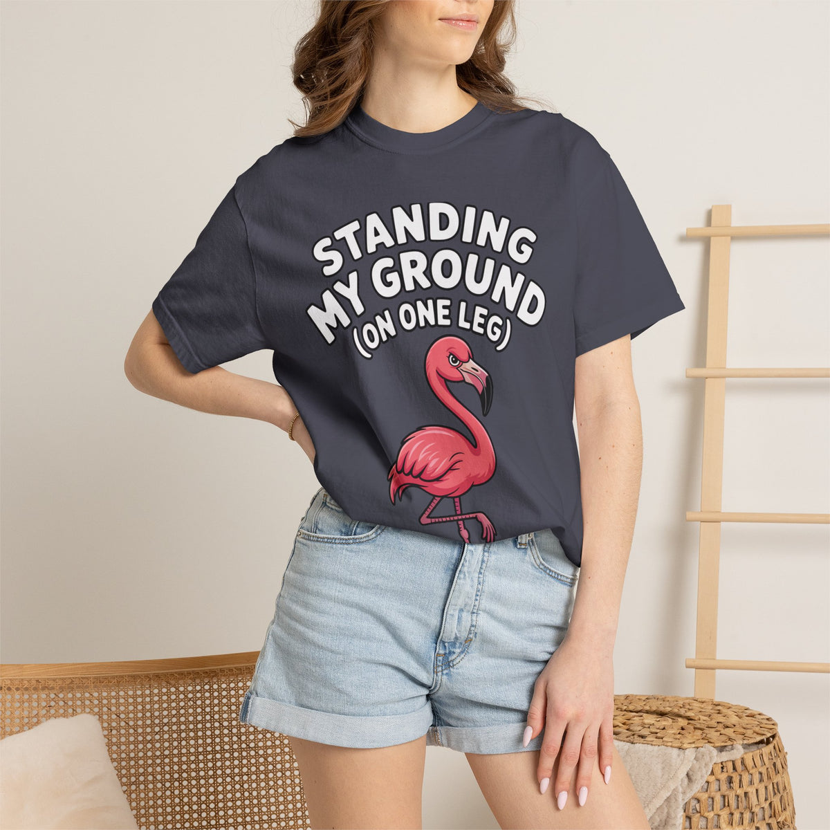 Standing My Ground Flamingo Shirt, Funny One Leg Flamingo T-Shirt, Sassy Bird Lover Gift, Cute Cartoon Flamingo Tee