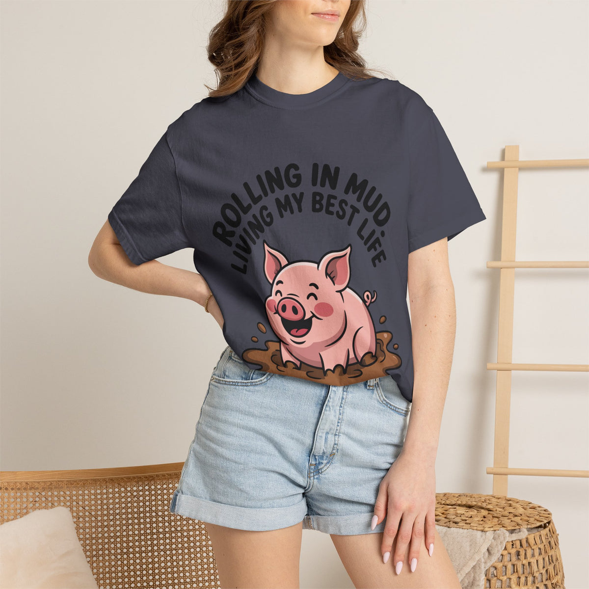Living My Best Life Pig Shirt, Funny Pig Lover T-Shirt, Rolling In Mud Farm Animal Tee, Cute Pig Graphic Gift