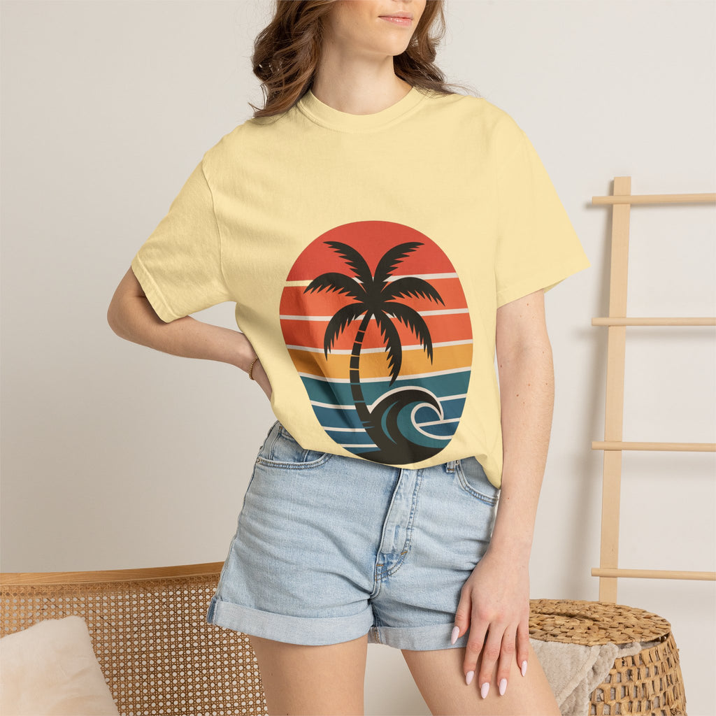 Salt Air Messy Hair Beach Shirt, Retro Sunset Badge T-Shirt, Vintage Palm Tree Wave Tee, Summer Vacation Gift