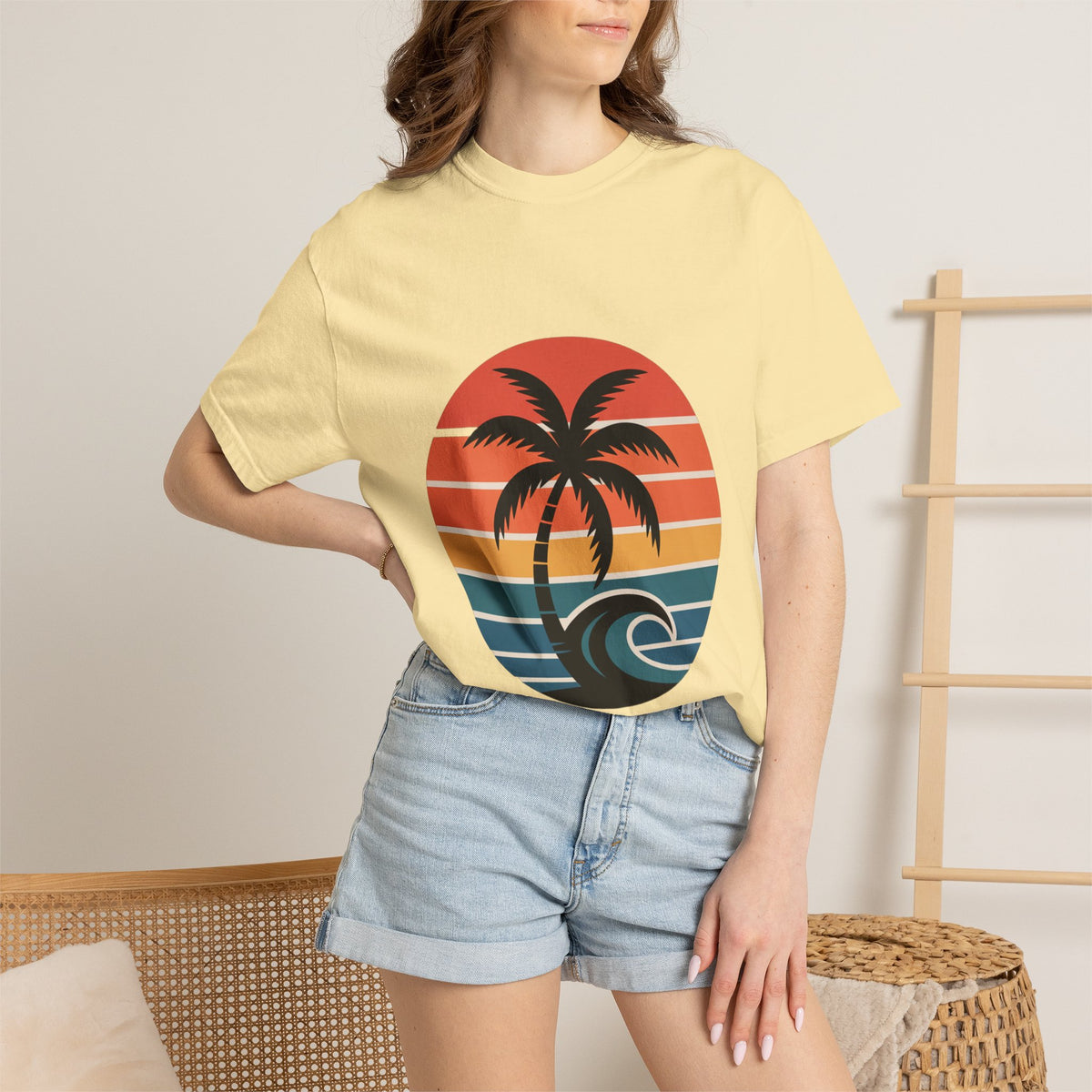 Salt Air Messy Hair Beach Shirt, Retro Sunset Badge T-Shirt, Vintage Palm Tree Wave Tee, Summer Vacation Gift