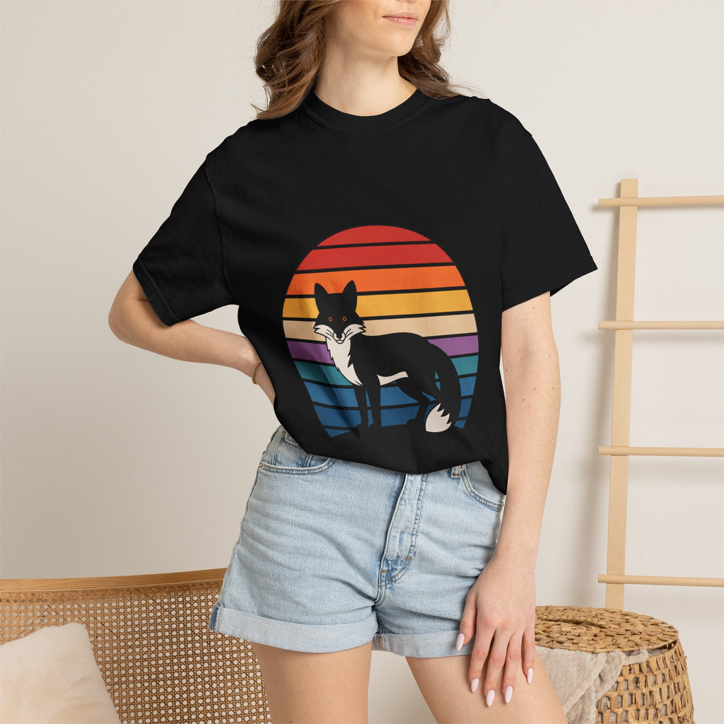 Retro Sunset Fox Badge T-Shirt