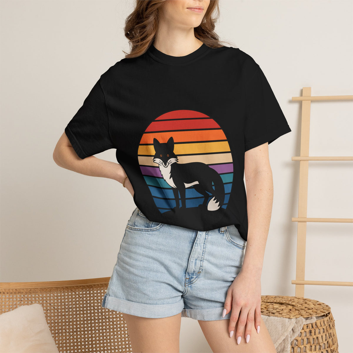Retro Sunset Fox Badge T-Shirt