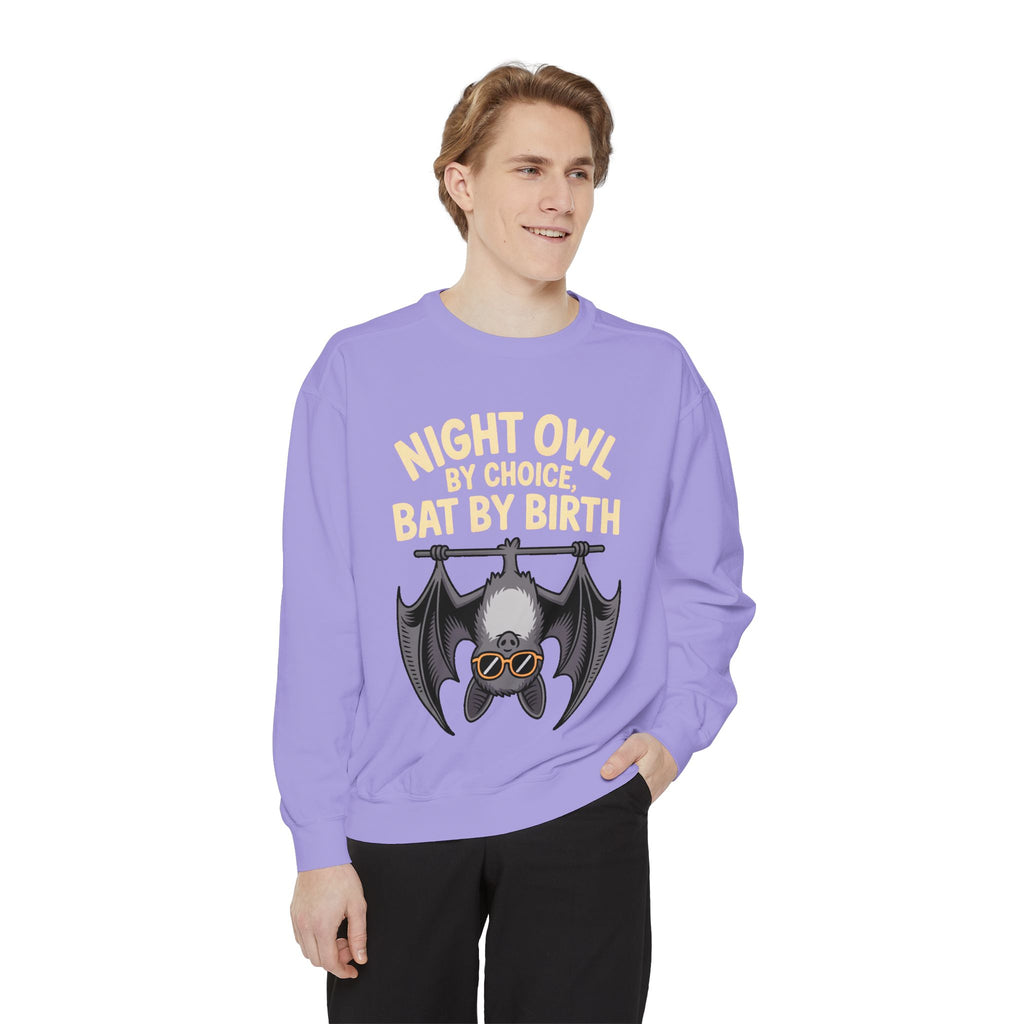 Night Owl By Choice Bat Sweatshirt, Funny Bat Lover Crewneck, Cute Halloween Sweatshirt, Embroidered Patch Style Bat Shirt Gift