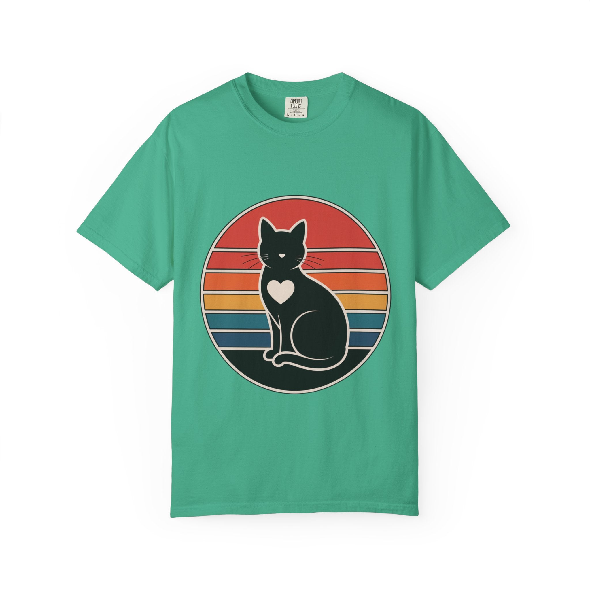 Cat Mom Sunset Badge Shirt, Retro Vintage Cat Lover T-Shirt, Minimalist Circular Badge Tee, Cute Cat Mom Gift