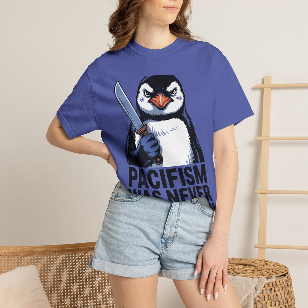Funny Penguin Shirt, Pacifism Was Never An Option Tee, Dramatic Penguin With Knife T-Shirt, Sarcastic Meme Gift Shirt