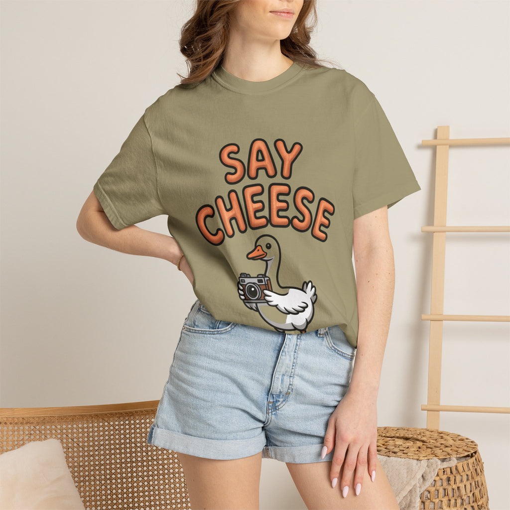 Say Cheese Goose Shirt, Funny Camera Goose T-Shirt, Cute Cartoon Goose Lover Gift, Photography Shirt for Photographer