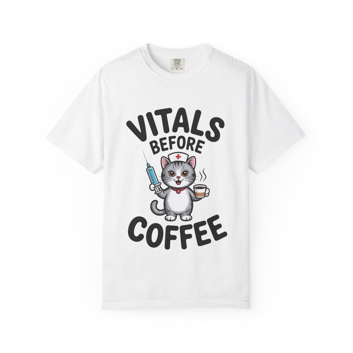 Vitals Before Coffee Nurse Shirt, Funny Nurse Cat T-Shirt, Cute Nurse Gift, Nursing Student Shirt, RN Coffee Lover Tee