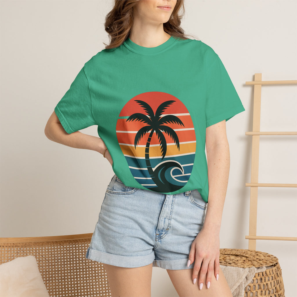 Salt Air Messy Hair Beach Shirt, Retro Sunset Badge T-Shirt, Vintage Palm Tree Wave Tee, Summer Vacation Gift