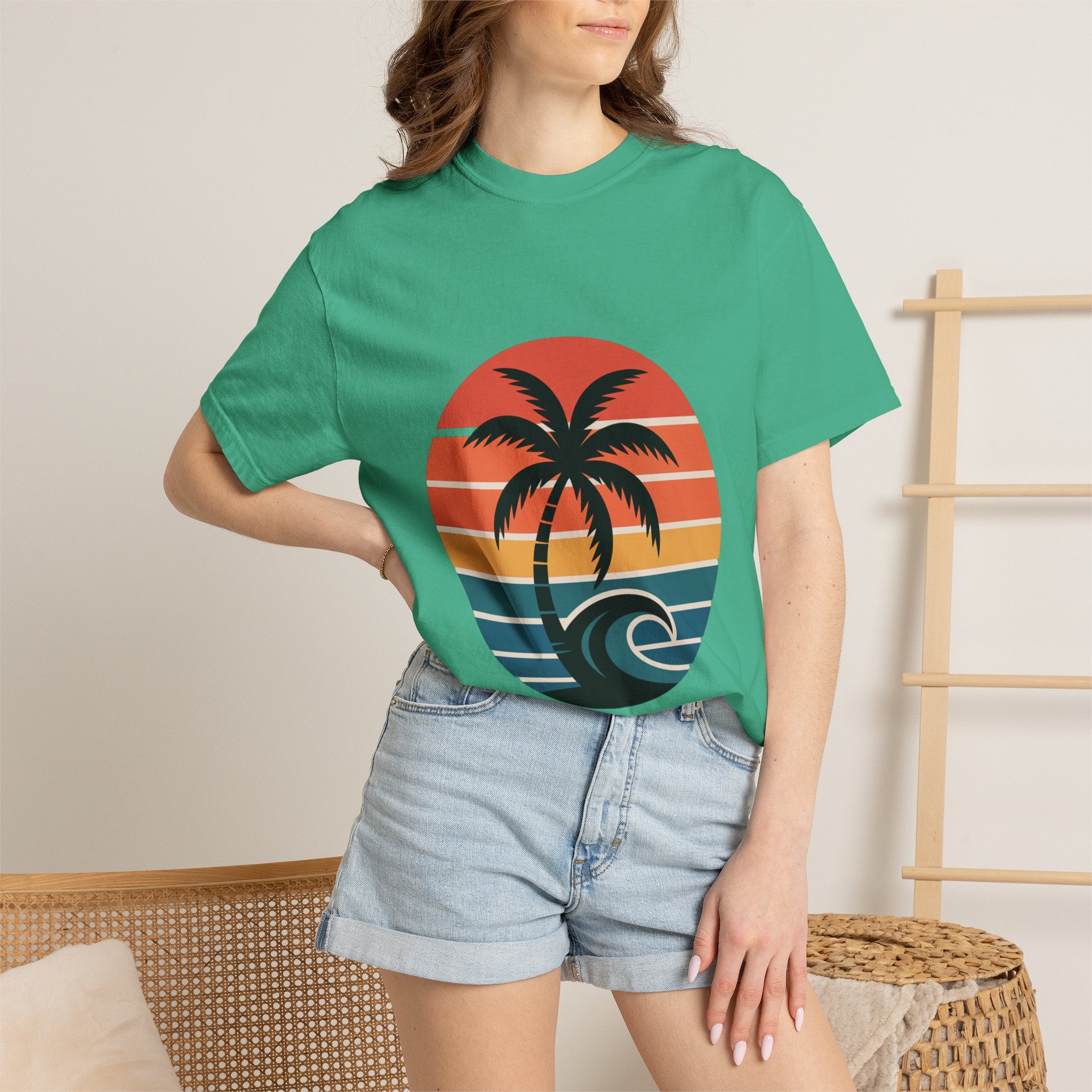 Salt Air Messy Hair Beach Shirt, Retro Sunset Badge T-Shirt, Vintage Palm Tree Wave Tee, Summer Vacation Gift