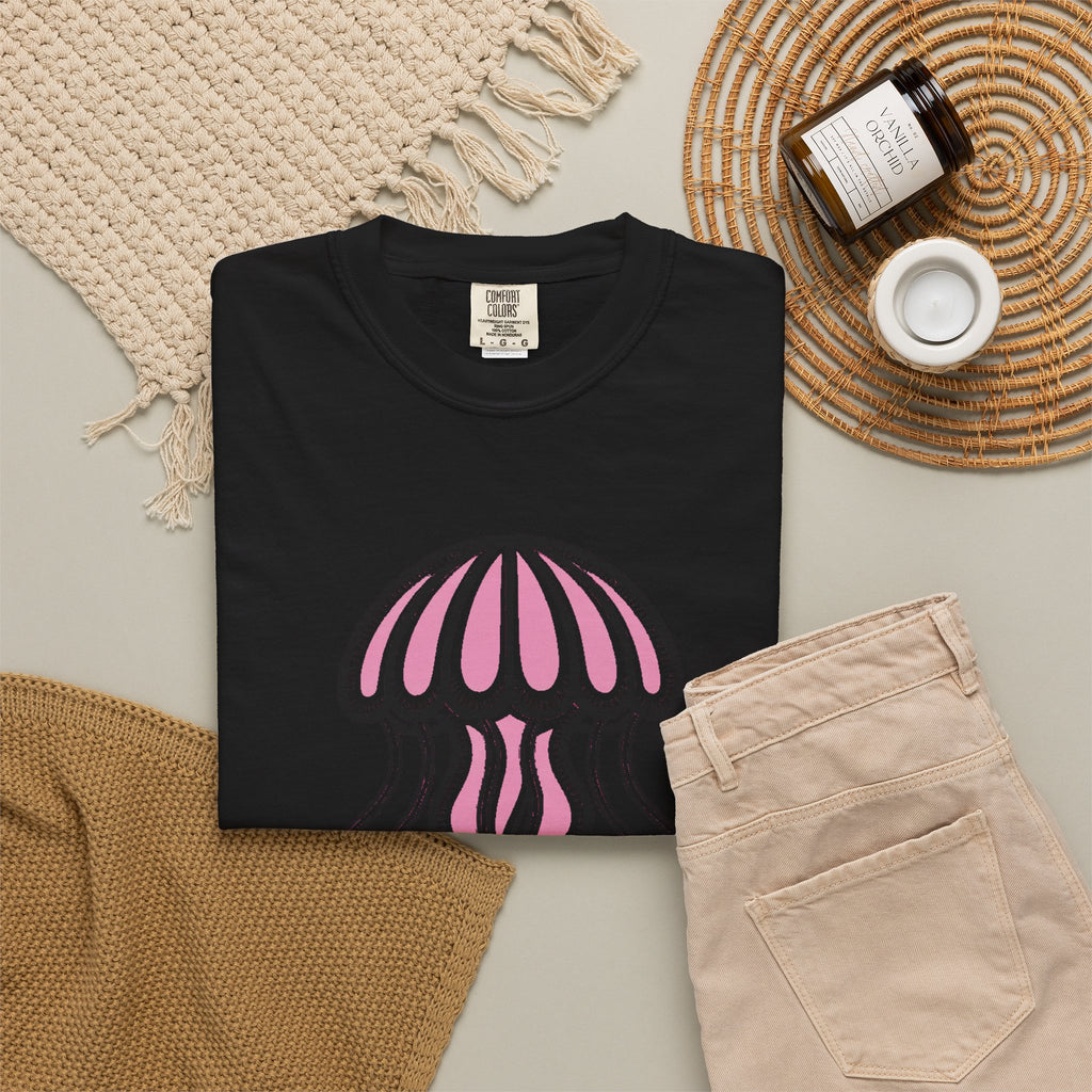 Cute Jellyfish T-Shirt, Glowing Jellyfish Graphic Tee, Ocean Lover Gift, Garment-Dyed Unisex Shirt for Beach and Aquarium Fans