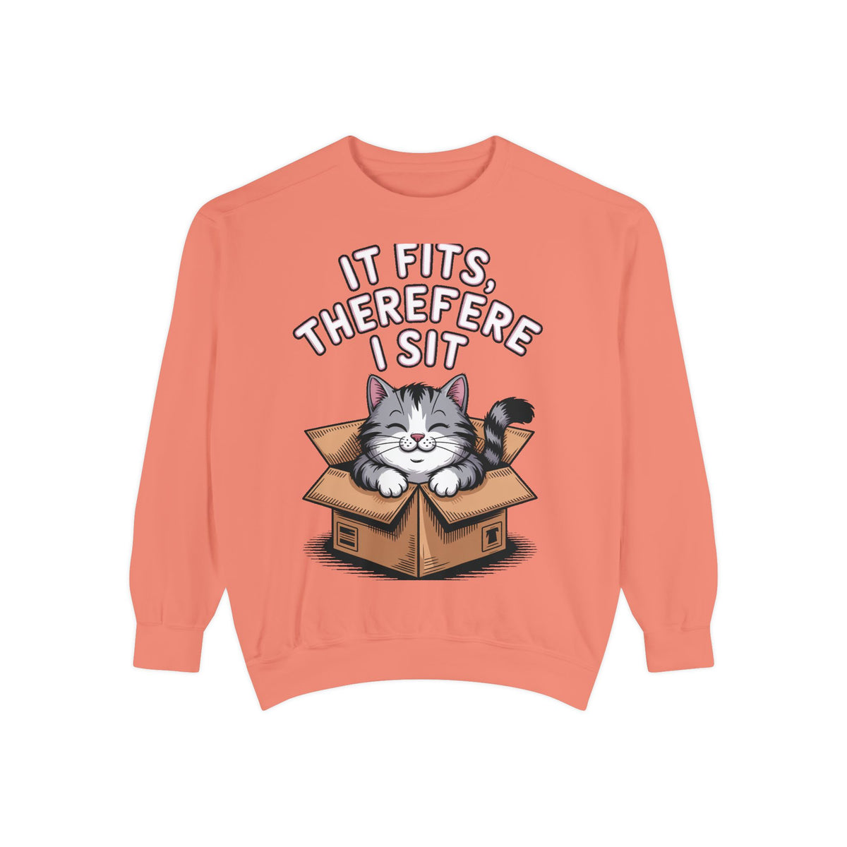 Funny Cat Sweatshirt, It Fits Therefore I Sit Crewneck, Cat In Box Embroidered Sweatshirt, Cat Lover Gift, Funny Cat Lover Sweater