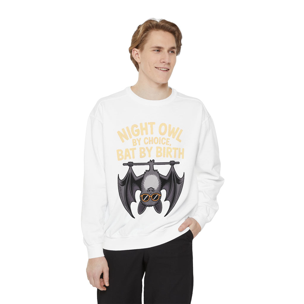 Night Owl By Choice Bat Sweatshirt, Funny Bat Lover Crewneck, Cute Halloween Sweatshirt, Embroidered Patch Style Bat Shirt Gift