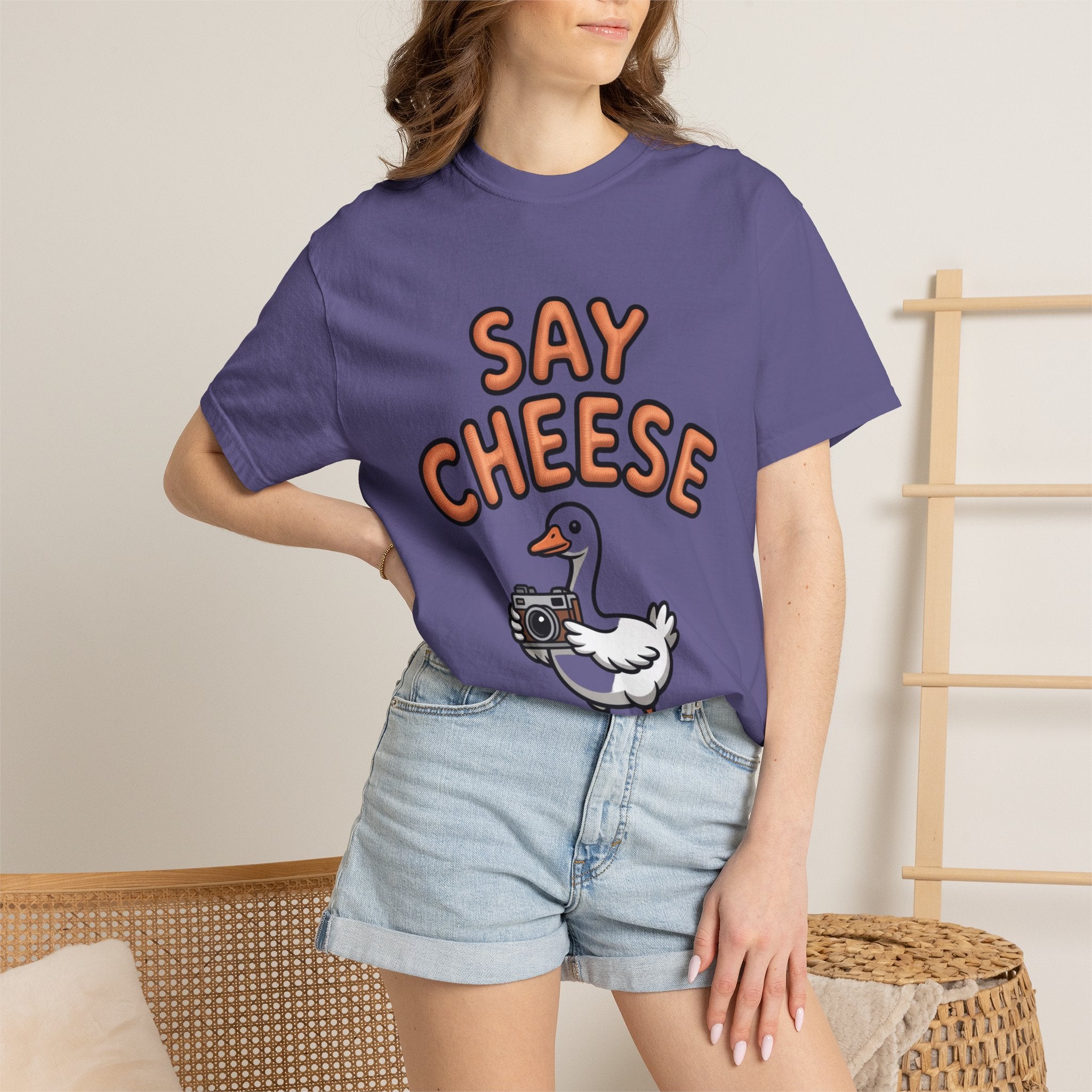 Say Cheese Goose Shirt, Funny Camera Goose T-Shirt, Cute Cartoon Goose Lover Gift, Photography Shirt for Photographer