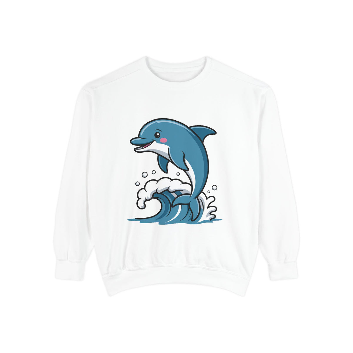 Cute Dolphin Sweatshirt, Embroidered Wave Crewneck, Ocean Lover Gift, Garment Dyed Beach Sweatshirt for Women Men