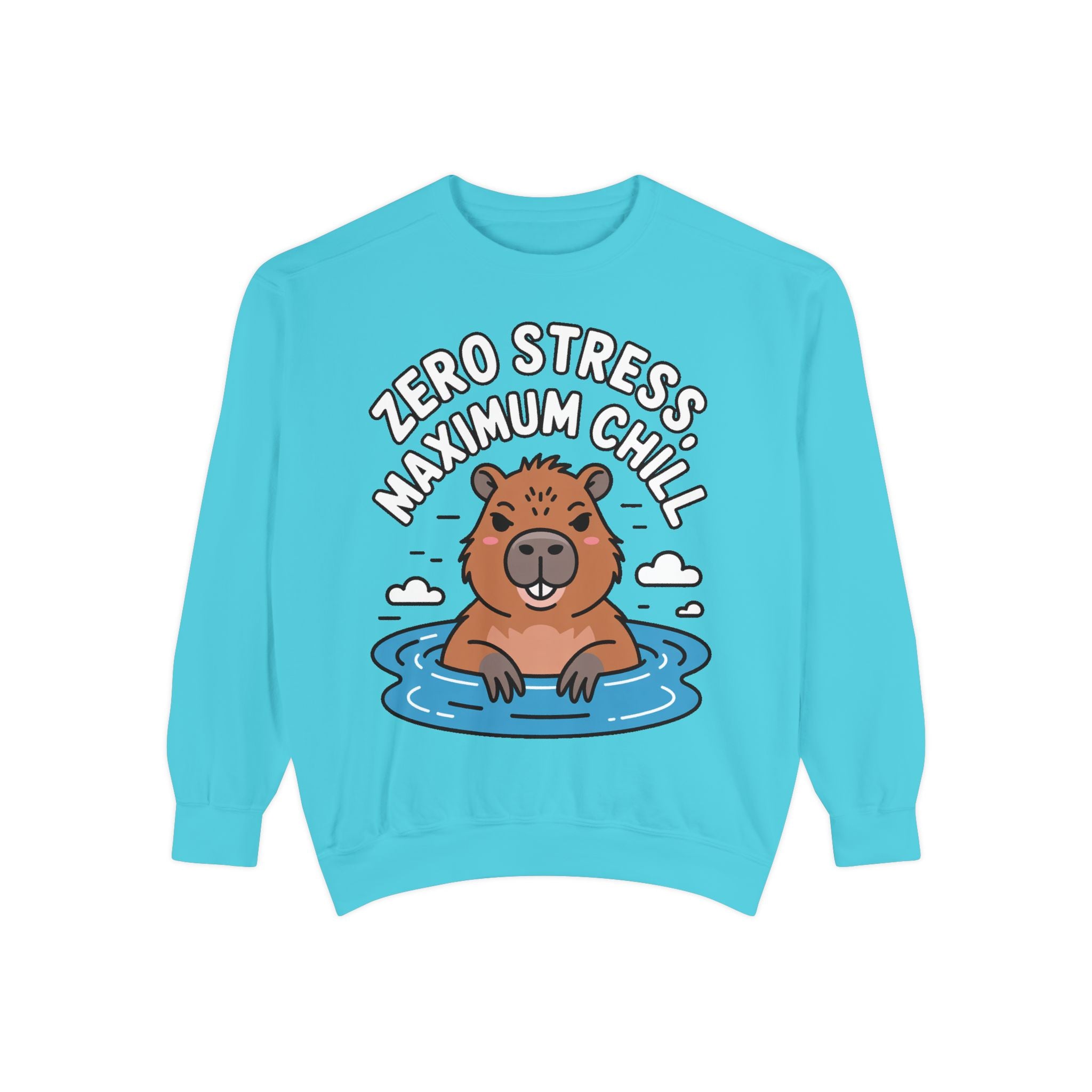 Zero Stress Capybara Sweatshirt, Funny Hot Spring Capybara Crewneck, Cute Chill Animal Gift, Garment Dyed Embroidered Sweatshirt