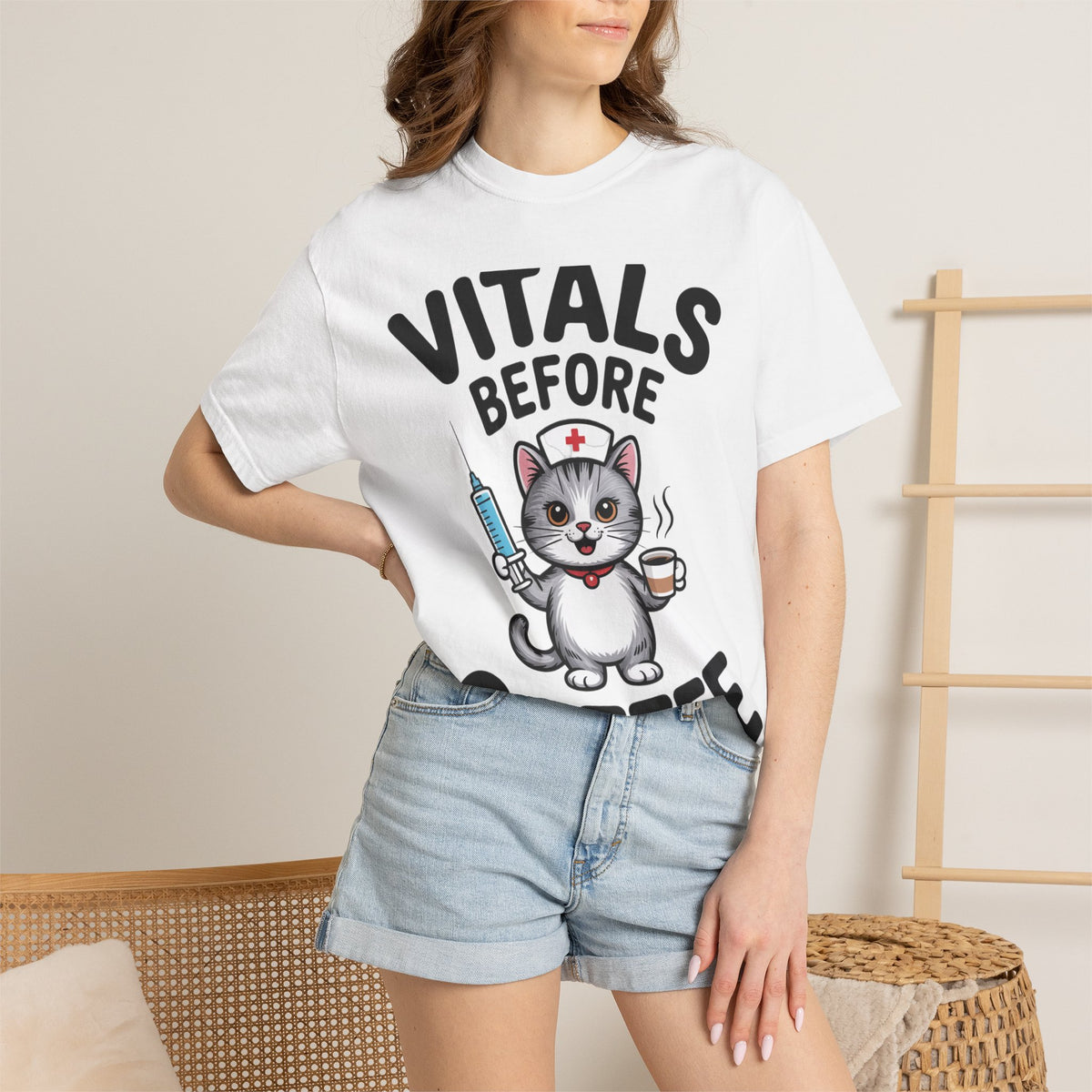 Vitals Before Coffee Nurse Shirt, Funny Nurse Cat T-Shirt, Cute Nurse Gift, Nursing Student Shirt, RN Coffee Lover Tee