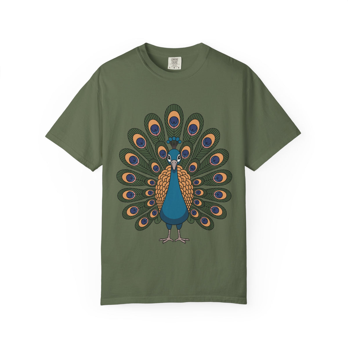 Cute Peacock T-Shirt, Fanned Feathers Bird Lover Gift Tee, Cartoon Peacock Graphic Shirt for Nature Lovers