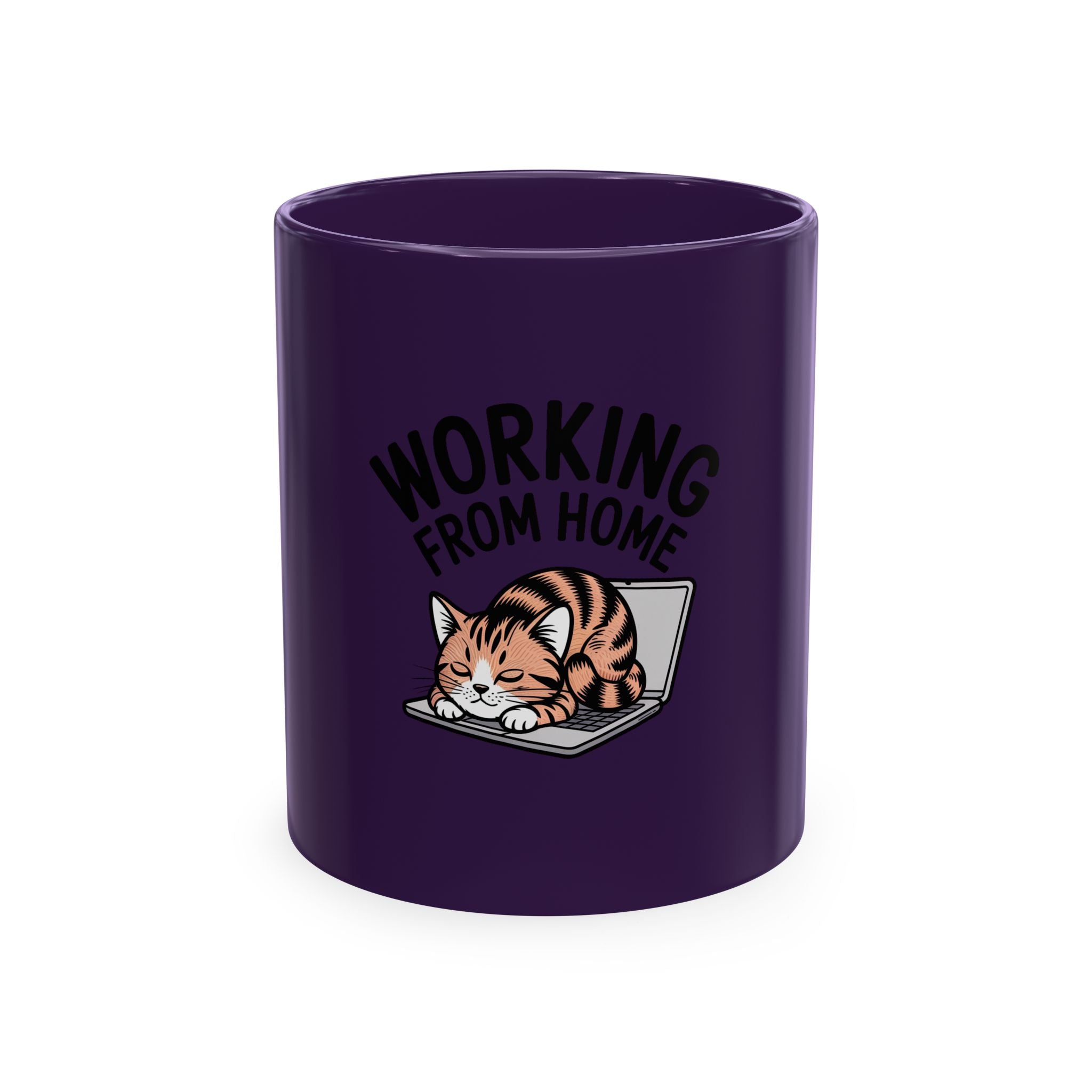 Working From Home Cat Mug, Funny Remote Work Coffee Mug, Cute Cat Lover Gift, Lazy Cat Laptop Mug for Coworker or WFH Gift