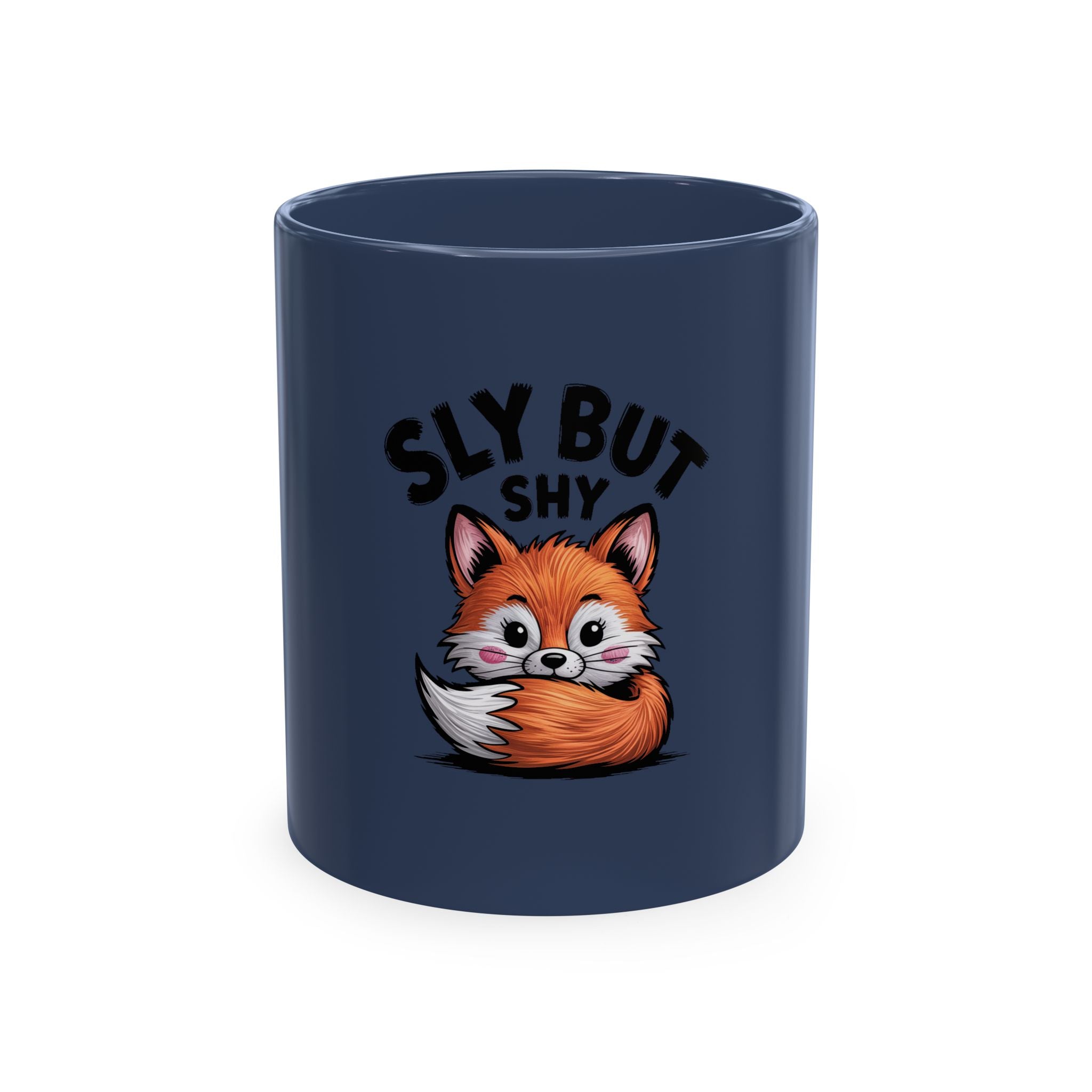 Sly But Shy Fox Mug, Cute Cartoon Fox Coffee Mug, Funny Fox Lover Gift, Shy Fox Peeking Behind Tail Ceramic Mug