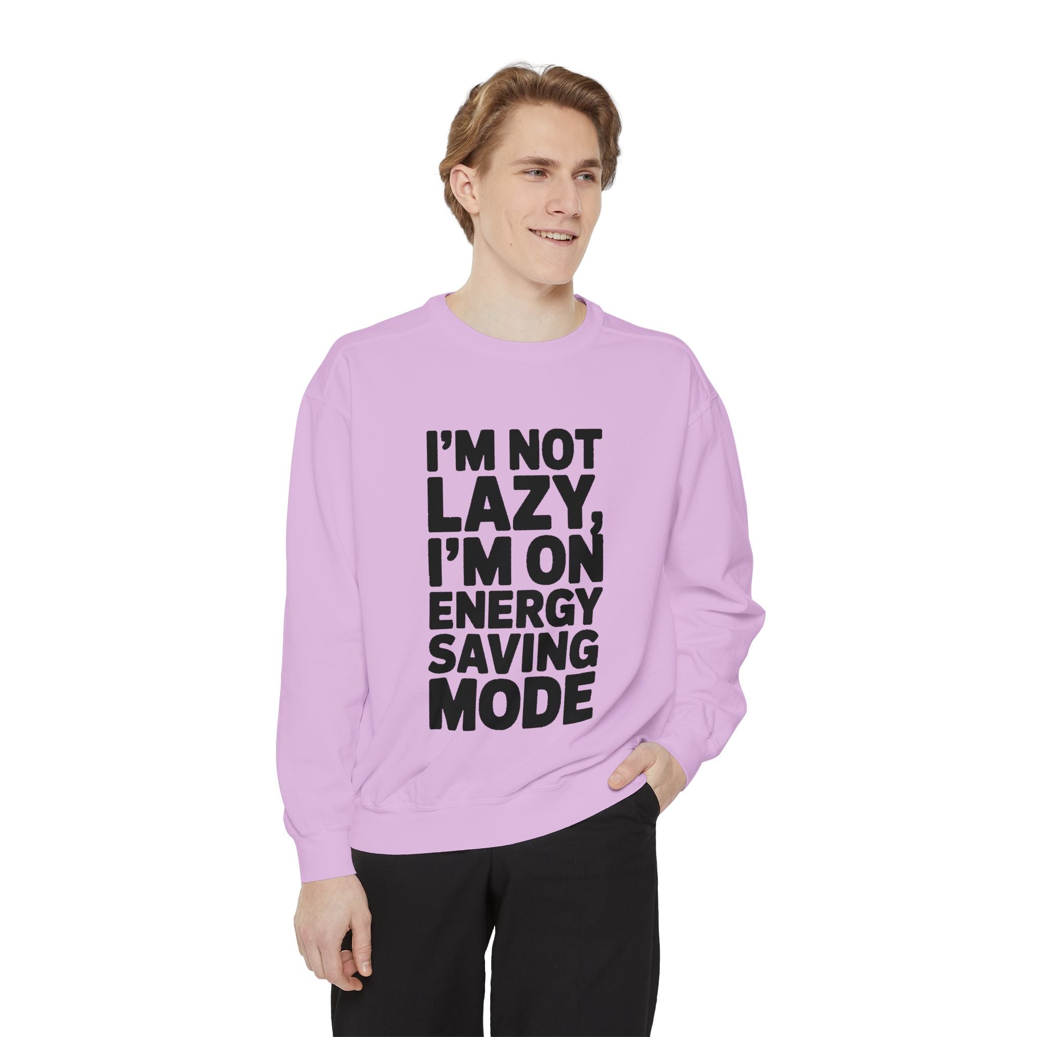 I'm Not Lazy I'm On Energy Saving Mode Sweatshirt, Funny Embroidered Crewneck, Sarcastic Quote Sweatshirt, Lazy Day Gift