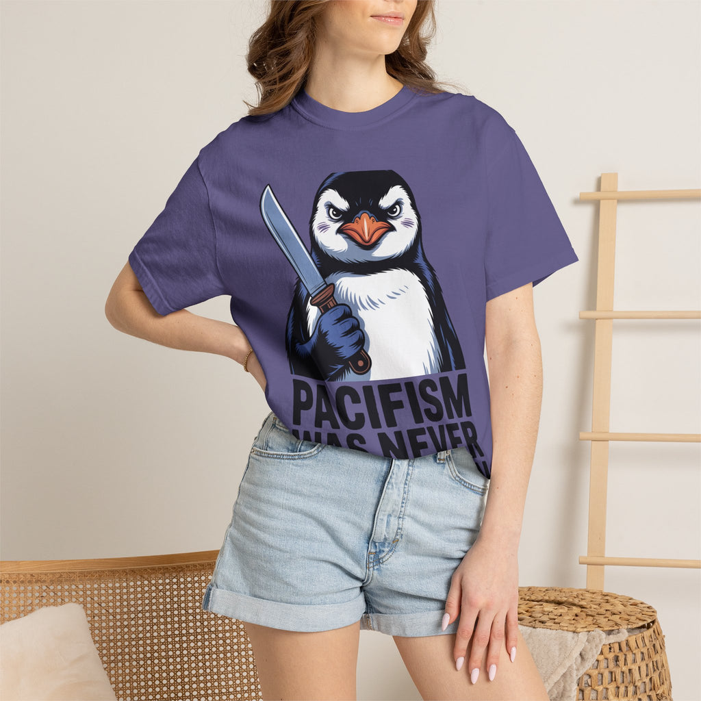 Funny Penguin Shirt, Pacifism Was Never An Option Tee, Dramatic Penguin With Knife T-Shirt, Sarcastic Meme Gift Shirt