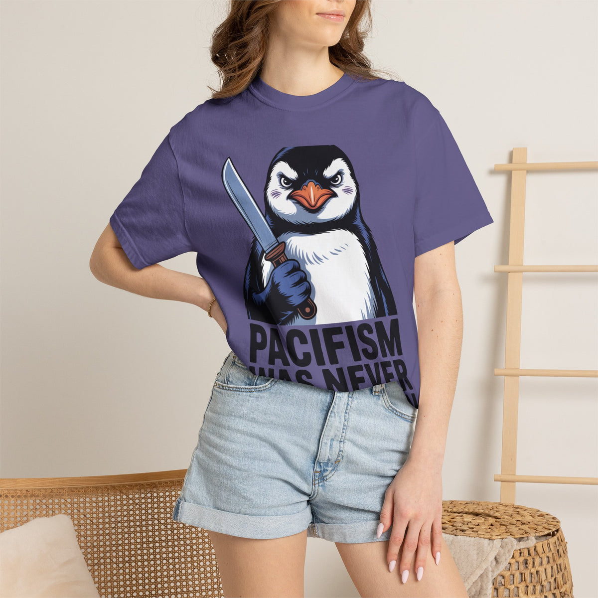 Funny Penguin Shirt, Pacifism Was Never An Option Tee, Dramatic Penguin With Knife T-Shirt, Sarcastic Meme Gift Shirt