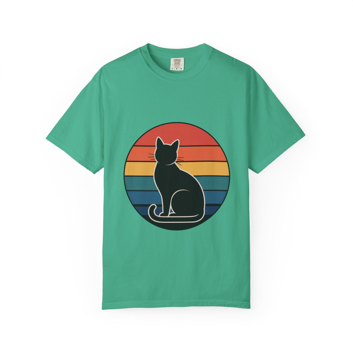 Retro Sunset Cat Badge T-Shirt