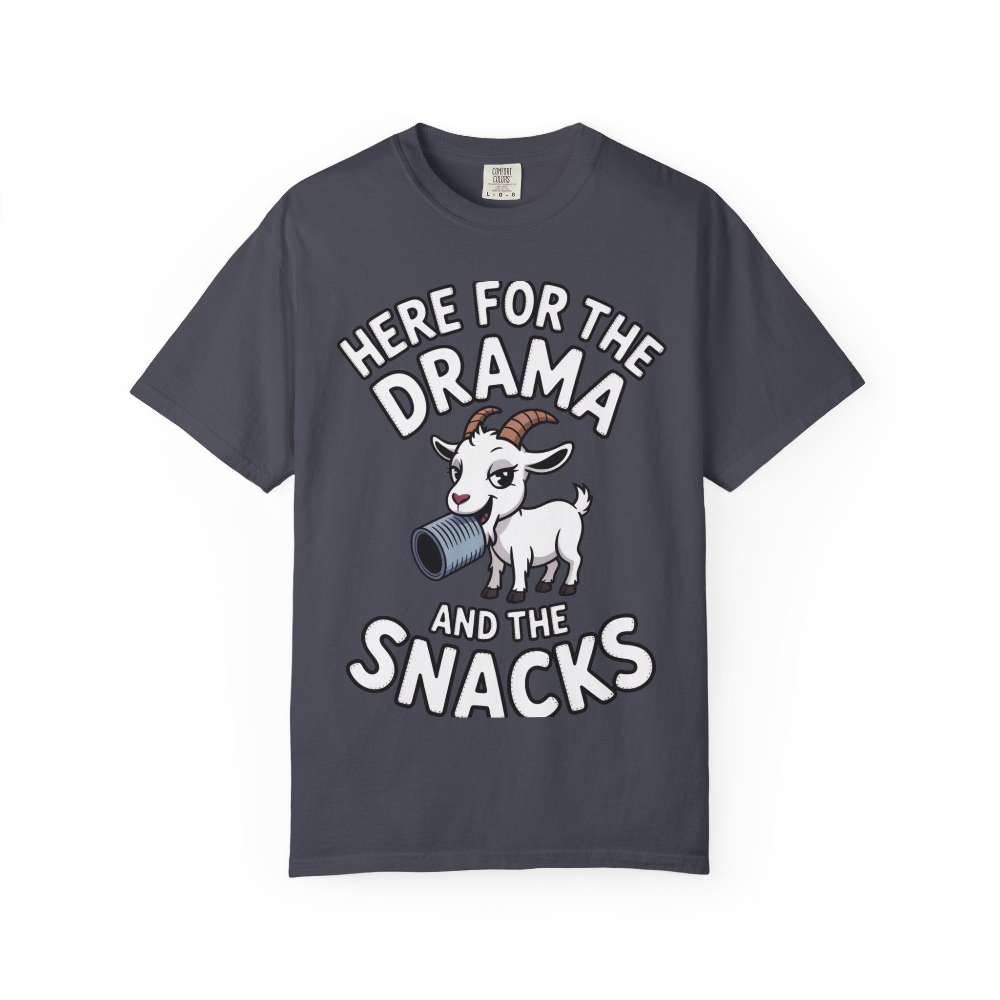 Funny Goat Shirt, Here For The Drama And The Snacks T-Shirt, Cute Goat Lover Gift, Sarcastic Farm Animal Tee