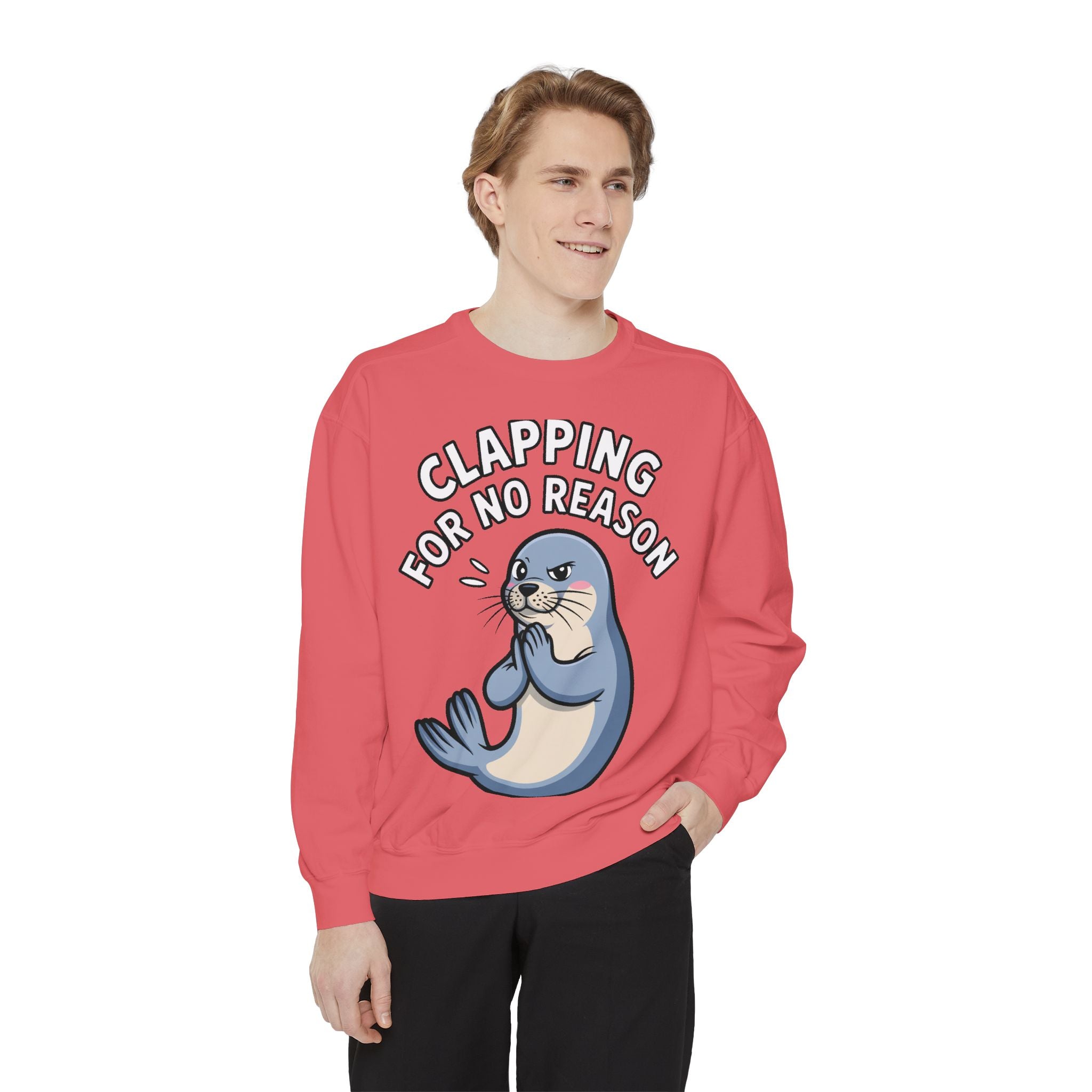 Clapping For No Reason Seal Sweatshirt, Funny Sassy Seal Crewneck, Cute Animal Embroidered Patch Style Sweatshirt, Sarcastic Gift