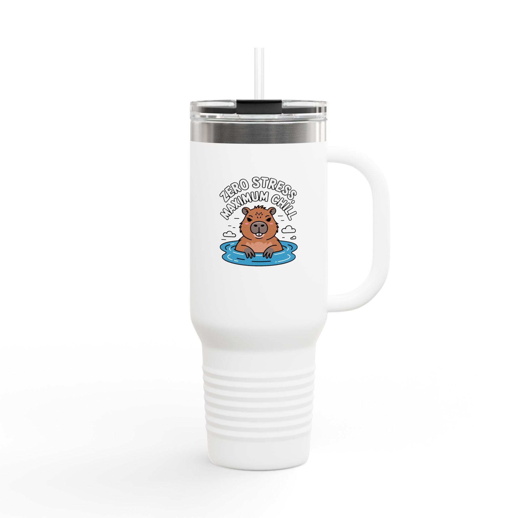 Zero Stress Capybara Travel Mug, Funny Capybara 40oz Tumbler, Hot Spring Chill Cup, Cute Animal Lover Gift, Zero Stress Maximum Chill