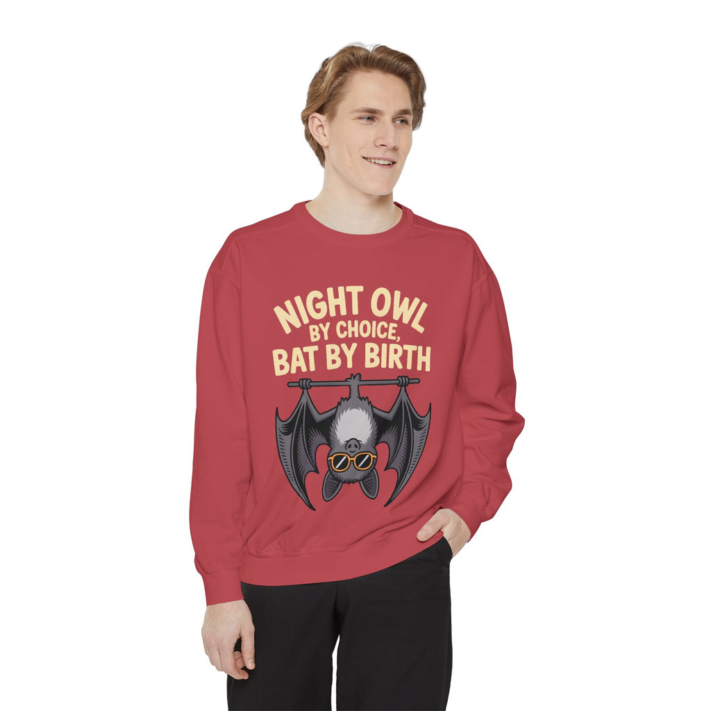 Night Owl By Choice Bat Sweatshirt, Funny Bat Lover Crewneck, Cute Halloween Sweatshirt, Embroidered Patch Style Bat Shirt Gift